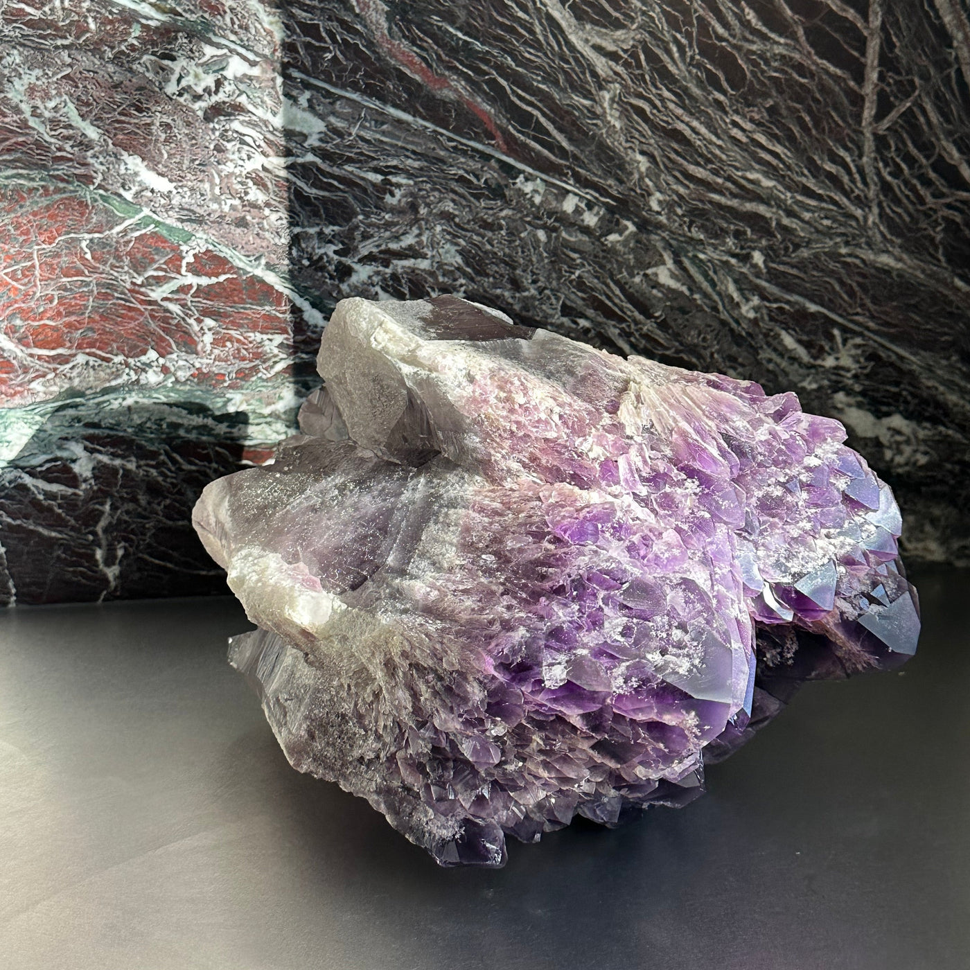 Extra Large and Heavy Elestial Amethyst Point with Smokey Quartz