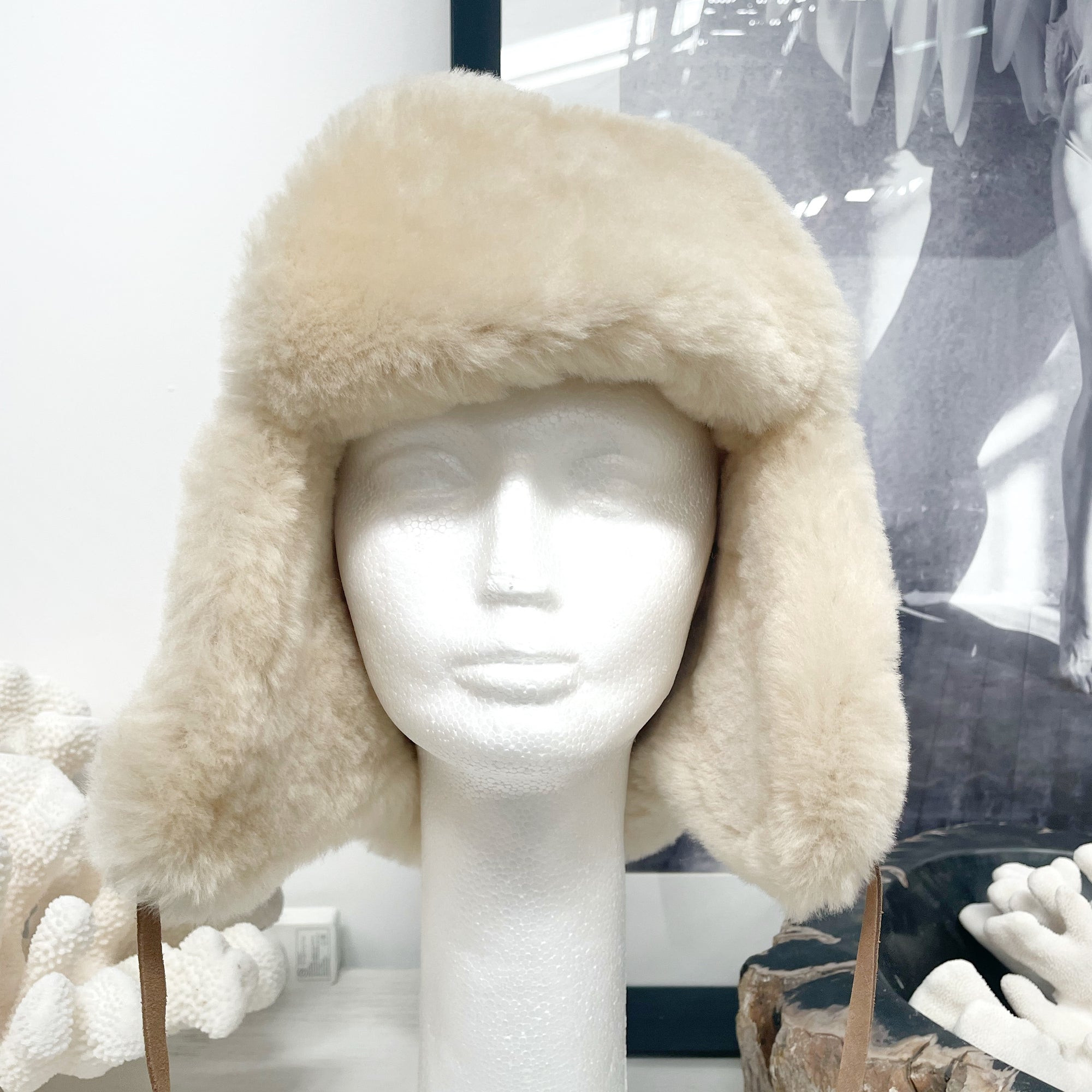 Sheepskin Shearling Tie-top Trapper Hat With Earflaps