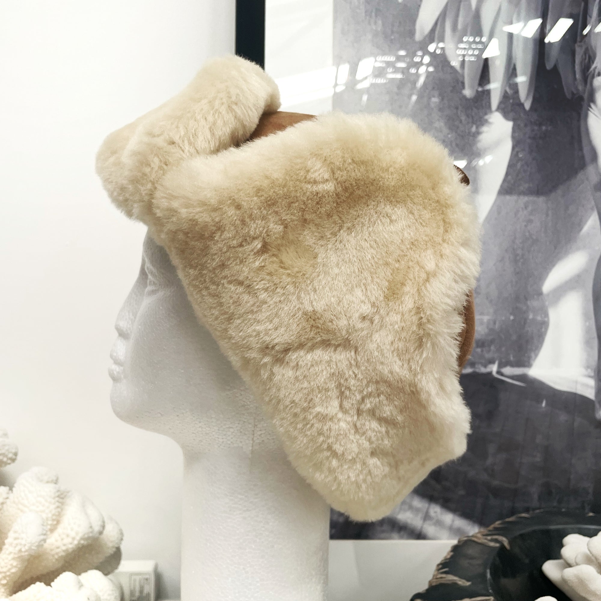 Sheepskin Shearling Tie-top Trapper Hat With Earflaps