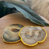 Gold Trim Fine Polished Natural Agate Coasters - Set 2