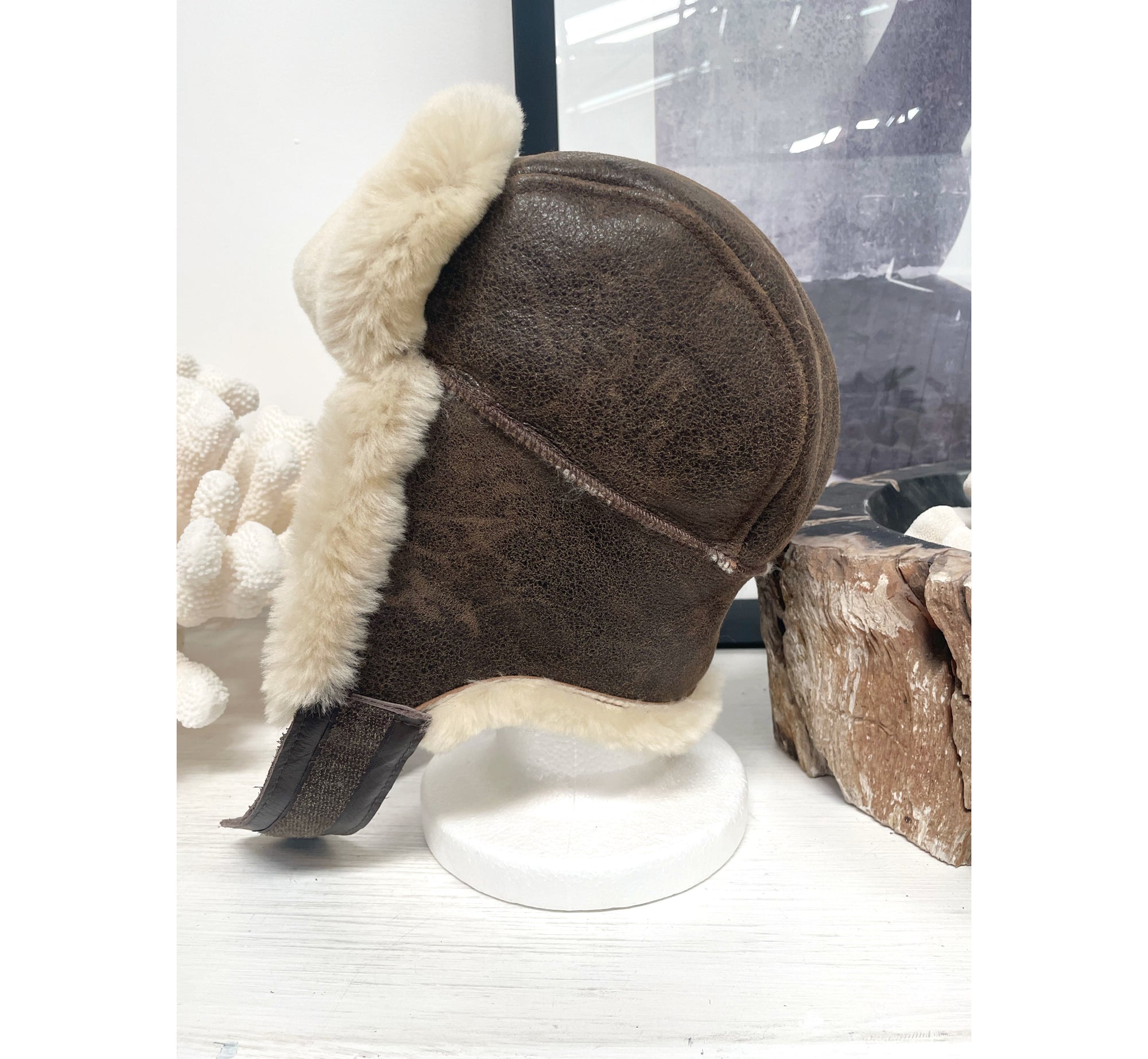 Shearling Vintage Style Trapper Hat With Earflaps