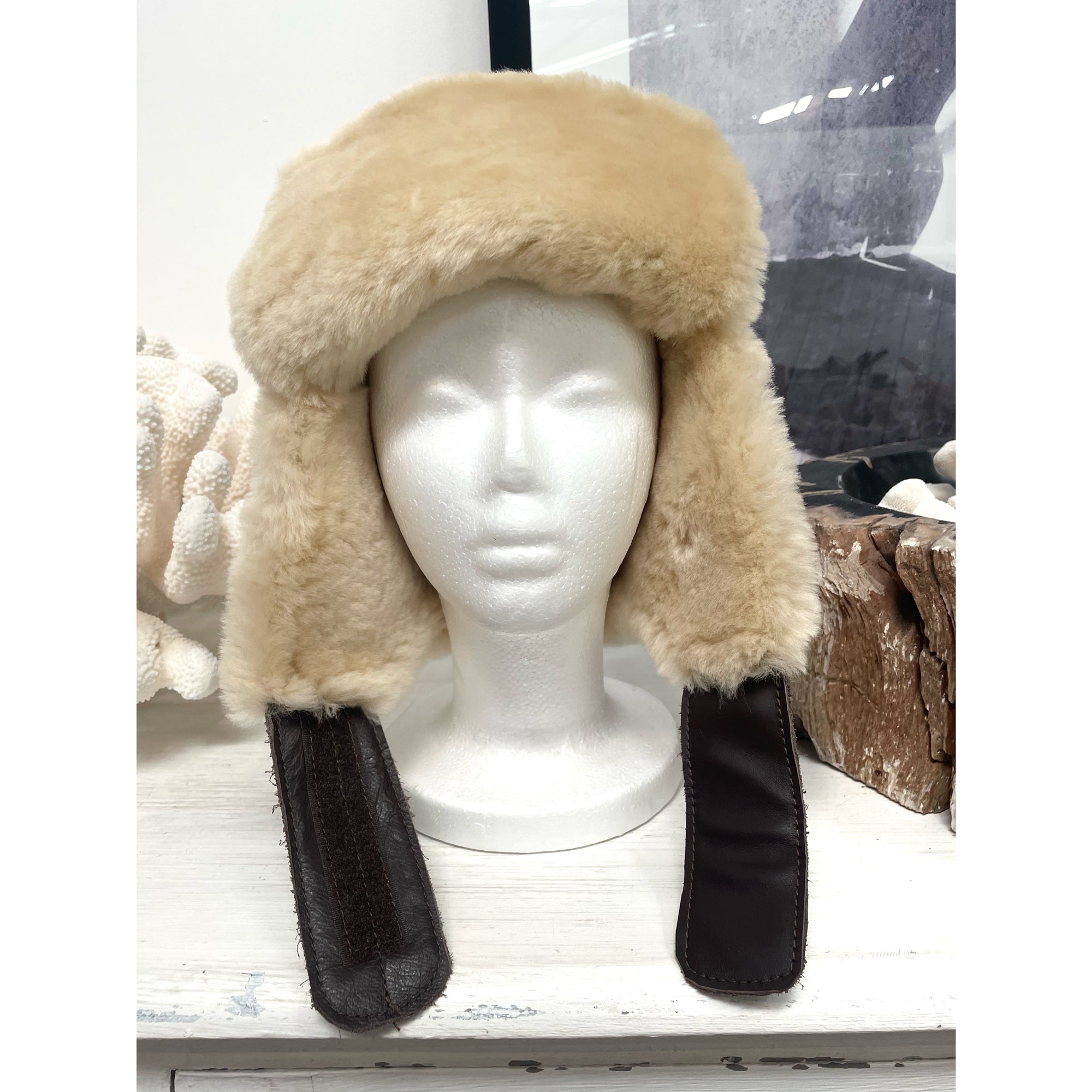 Shearling Vintage Style Trapper Hat With Earflaps
