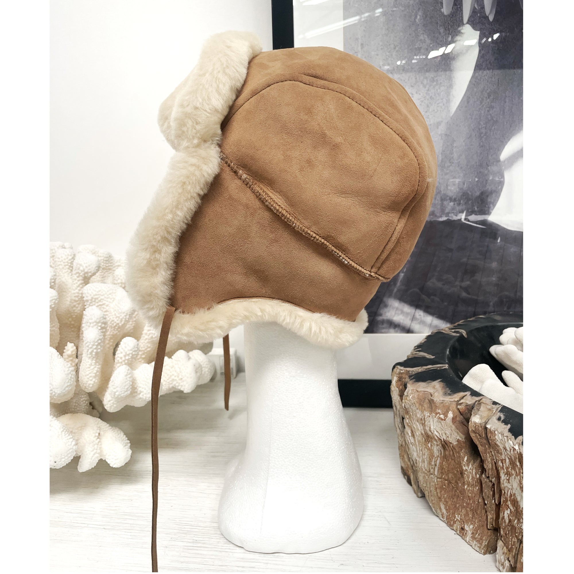 Sheepskin Shearling Tie-top Trapper Hat With Earflaps