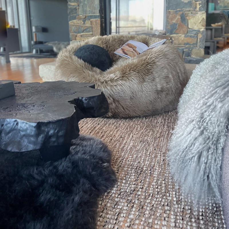 Cappuccino Australian Merino sheepskin bean bag detail