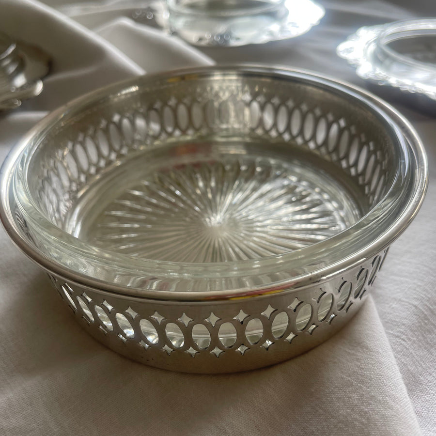 Vintage silver-plated deep dish with glass insert 12 CM
