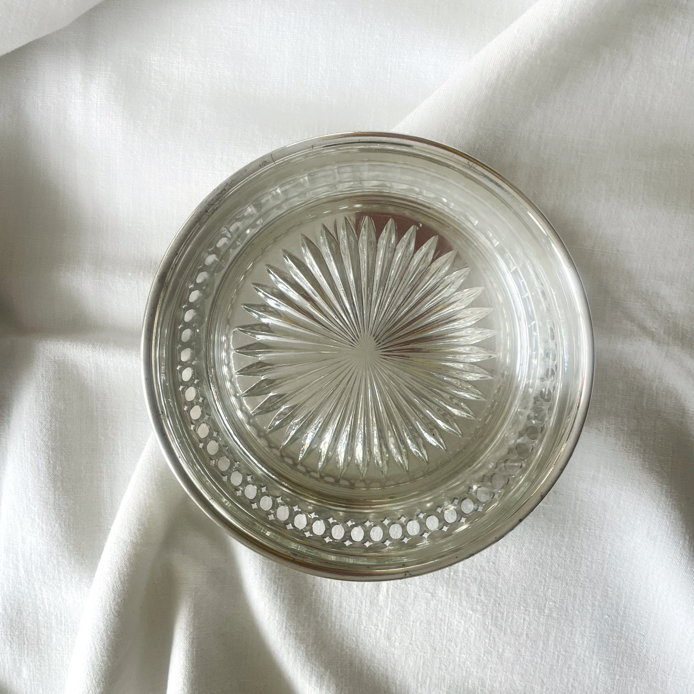 Vintage silver-plated deep dish with glass insert 12 CM