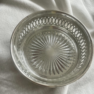 Vintage silver-plated deep dish with glass insert 12 CM