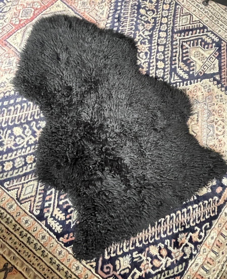 Long Wool Curly Shearling Sheepskin - Black