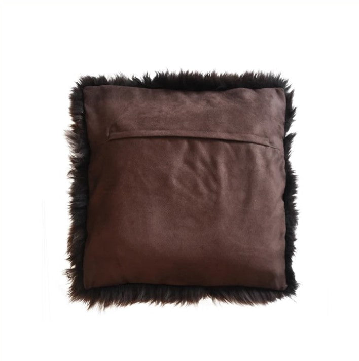 Long Wool Merino Sheepskin Cushion Cover - Chocolate