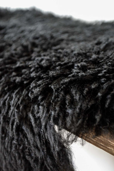 Long Wool Curly Shearling Sheepskin - Black