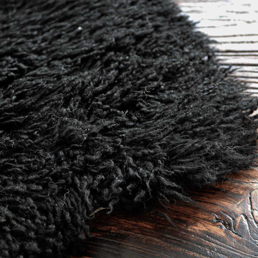 Long Wool Curly Shearling Sheepskin - Black