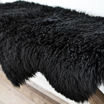 Long Wool Curly Shearling Sheepskin - Black