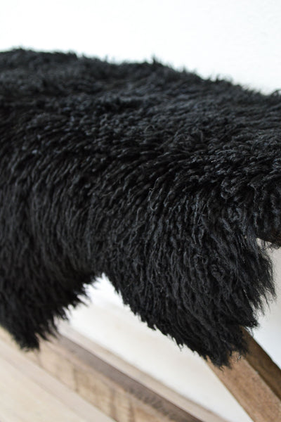 Long Wool Curly Shearling Sheepskin - Black