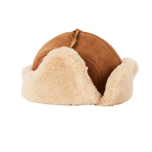 Sheepskin Shearling Tie-top Trapper Hat With Earflaps