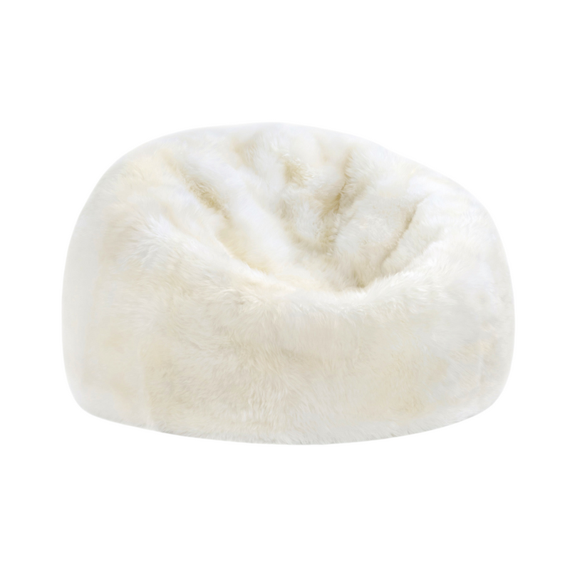 Ivory Australian Merino sheepskin bean bag flat lay