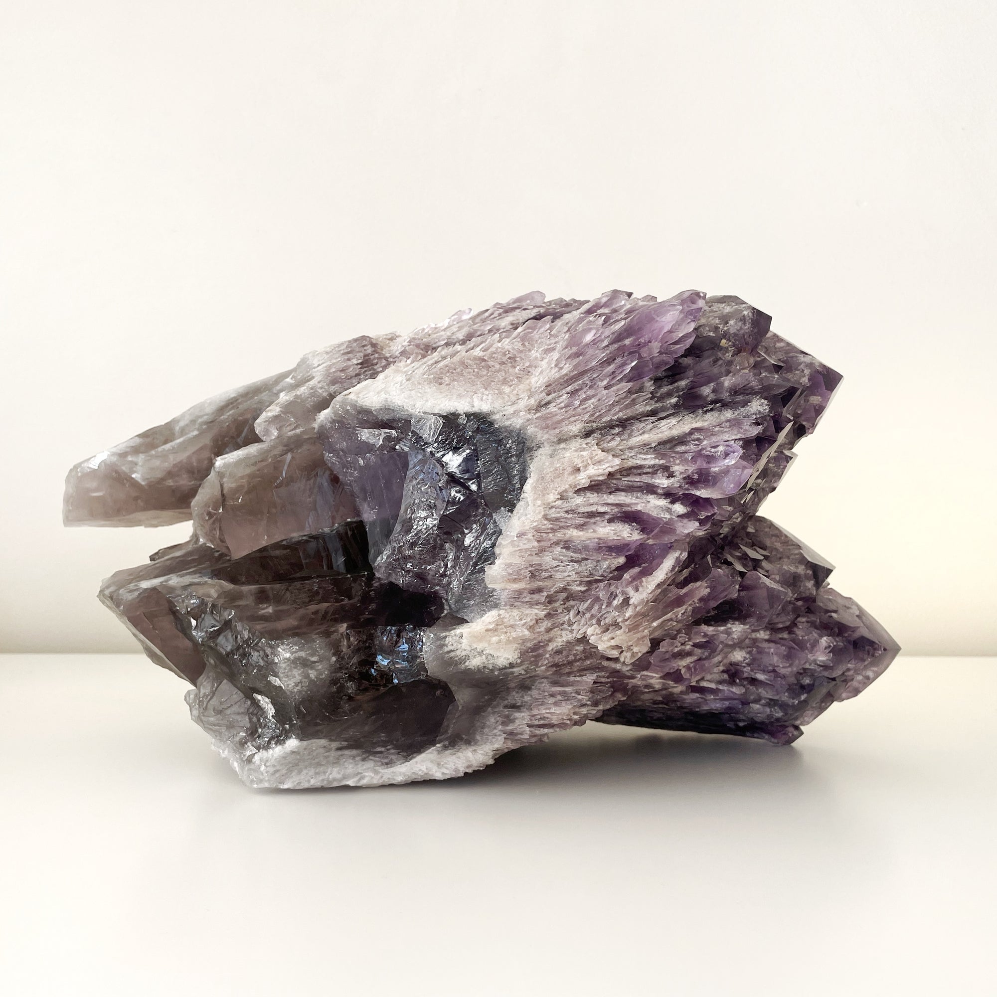 Extra Large and Heavy Elestial Amethyst Point with Smokey Quartz