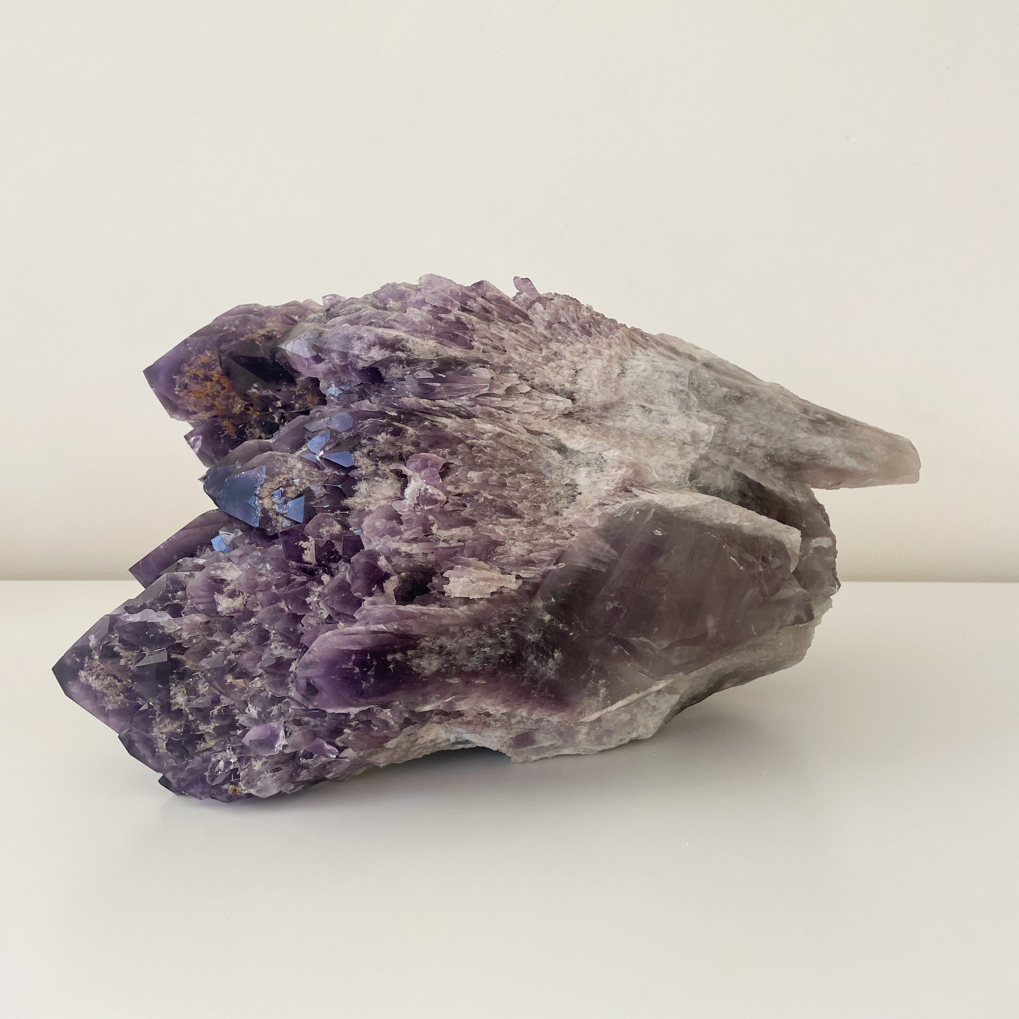 Extra Large and Heavy Elestial Amethyst Point with Smokey Quartz