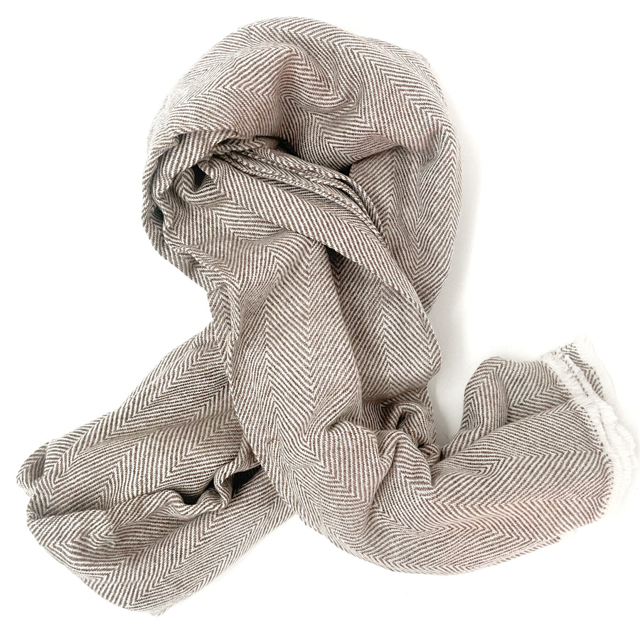 Double Size 100% Cashmere Throw Wrap - Chocolate Fine Herringbone