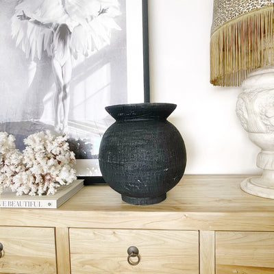 Black Terracotta Pot Vase Urn 31 CM