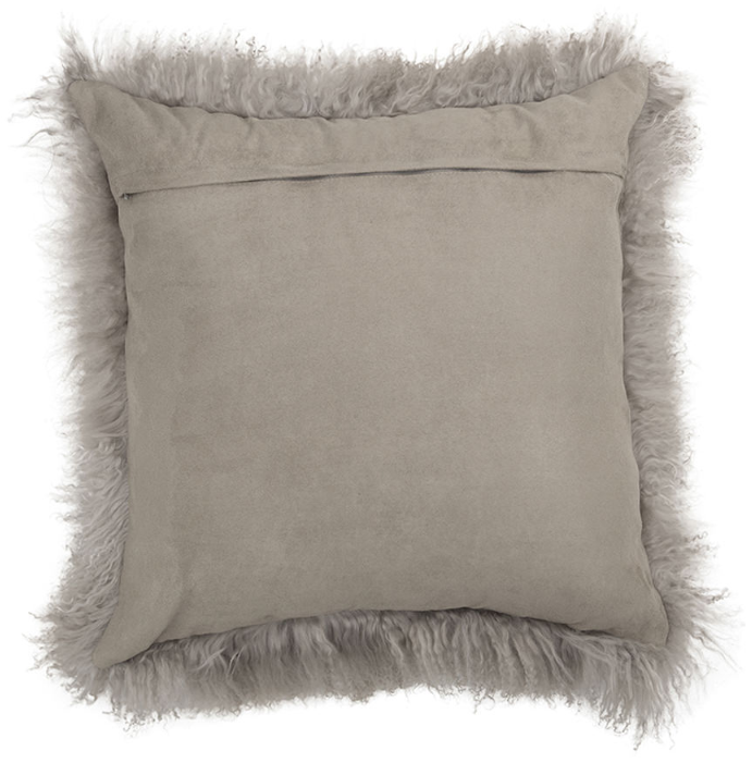 Real Tibetan Fur Mongolian Lambskin Sheepskin Cushion - Light Grey