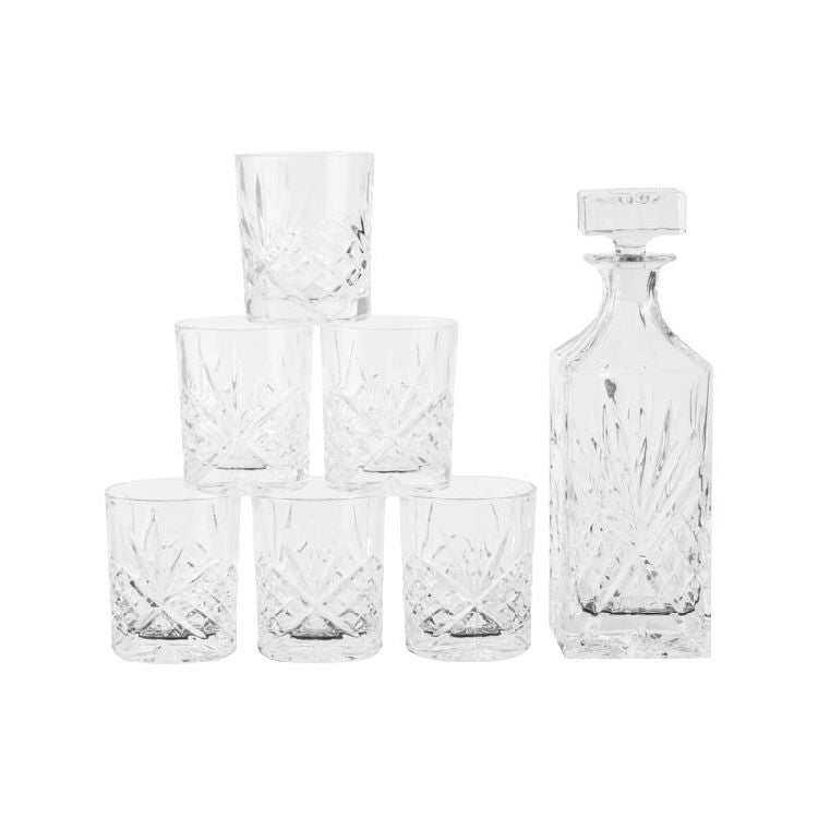 Cut Glass Whiskey Decanter Set With 6 Glasses