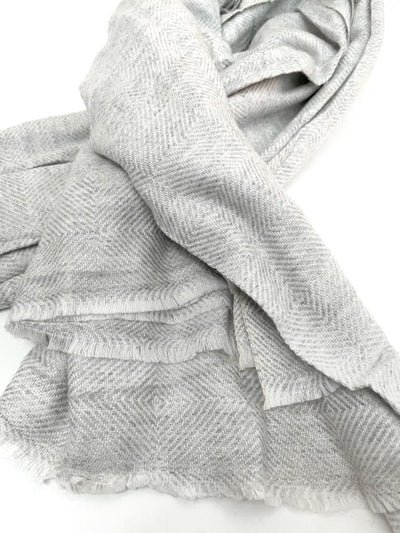 Double Size 100% Cashmere Wool Throw Wrap - Light Grey Fine Diamond