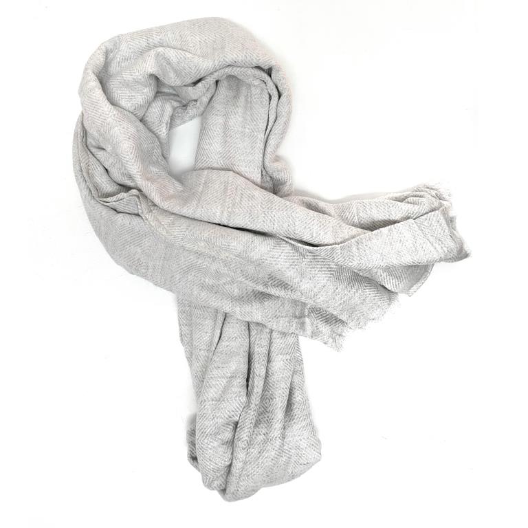 Double Size 100% Cashmere Wool Throw Wrap - Light Grey Fine Diamond