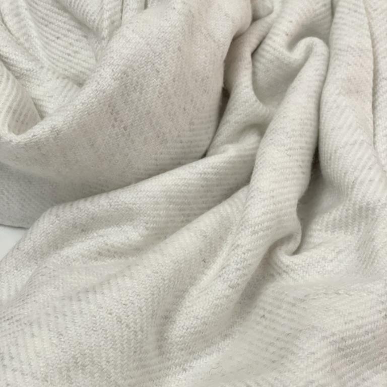 Double Size 100% Cashmere Throw Wrap - Palest Grey Fine Herringbone