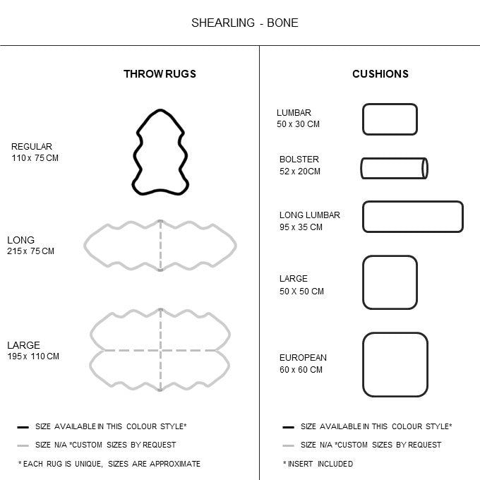 Australian Shearling Sheepskin Cushions Lumbar in 2 sizes - Bone