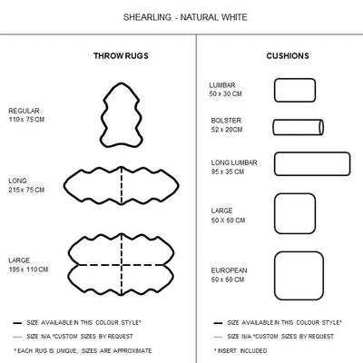 Australian Shearling Sheepskin Cushions Lumbar in 2 sizes - Natural White