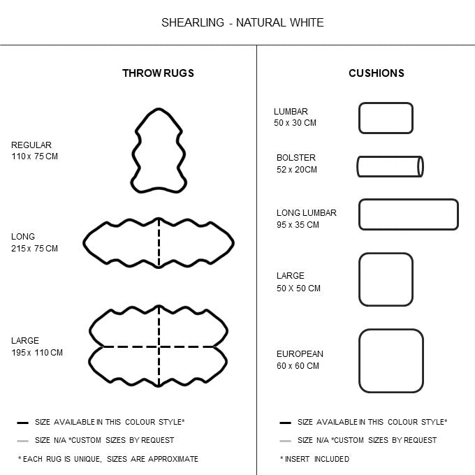 Australian Shearling Sheepskin Cushions Square in 2 sizes - Natural White