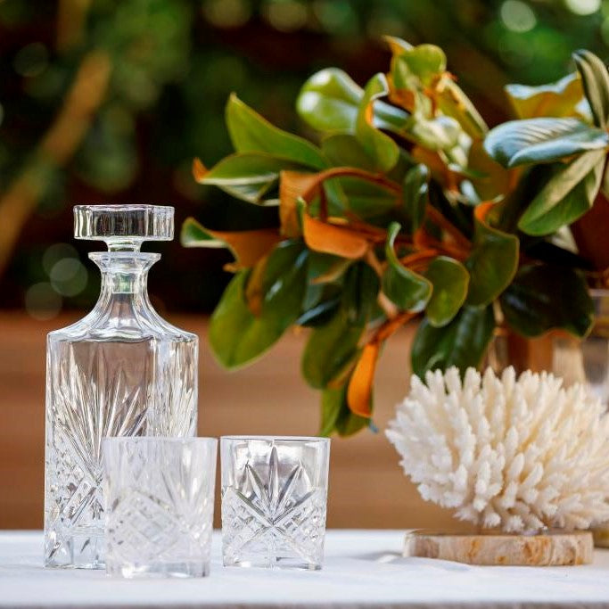 Cut Glass Whiskey Decanter Set With 6 Glasses