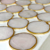 Gold Trim Fine Polished Rose Quartz Crystal Coasters - Set 2