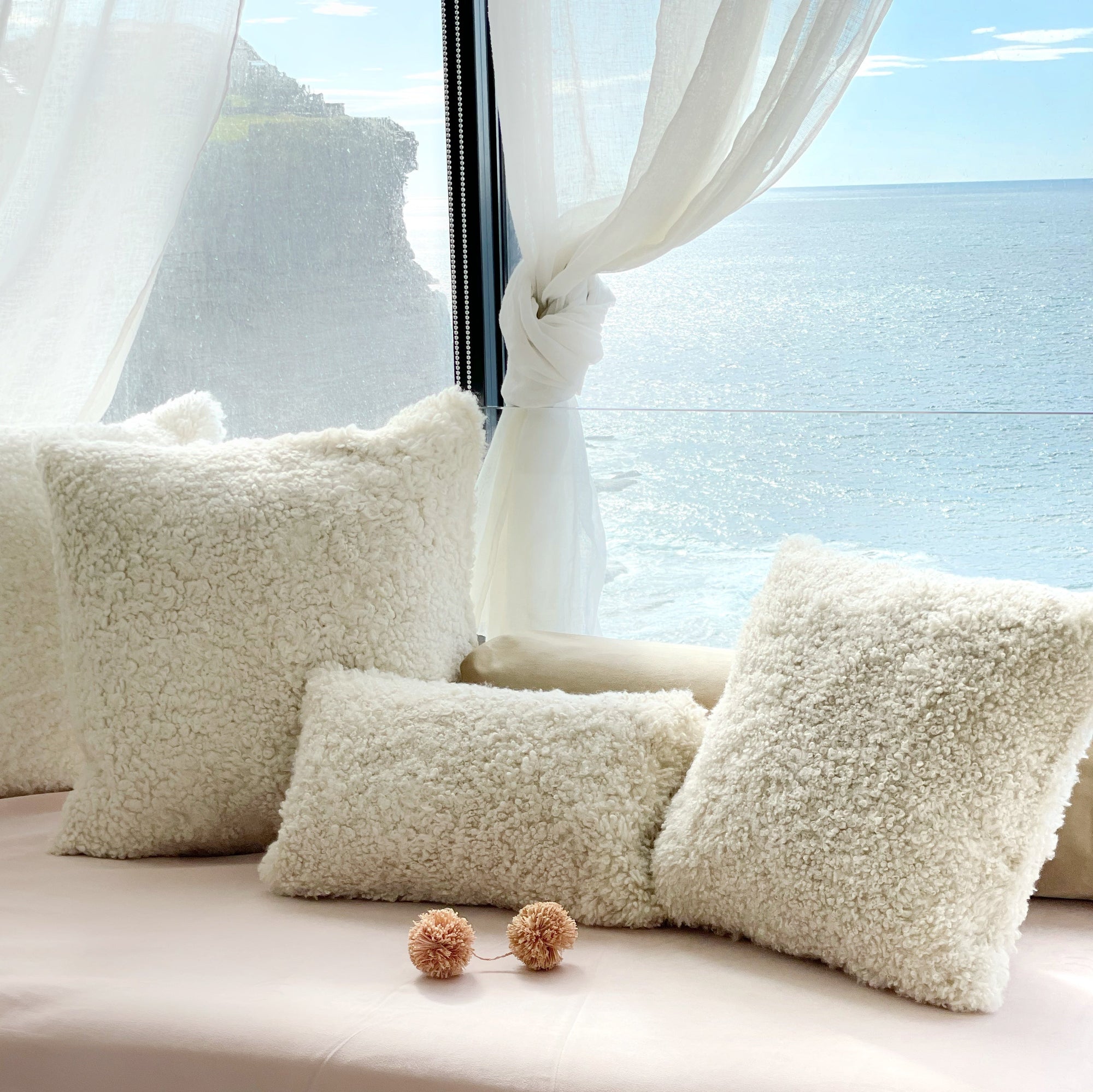 Australian Shearling Sheepskin Cushions Lumbar in 2 sizes - Bone