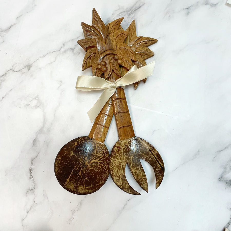 Coconut and Timber Salad Servers
