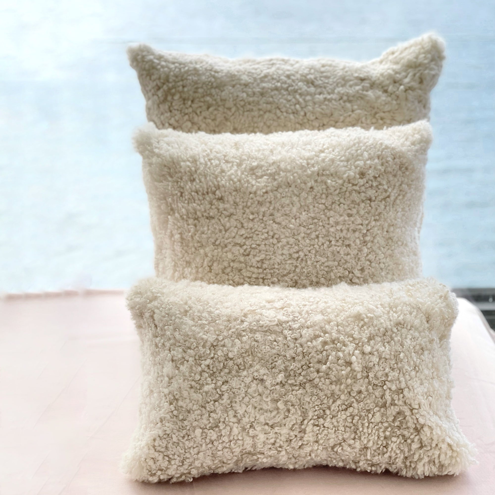 Australian Shearling Sheepskin Cushions Lumbar in 2 sizes - Bone