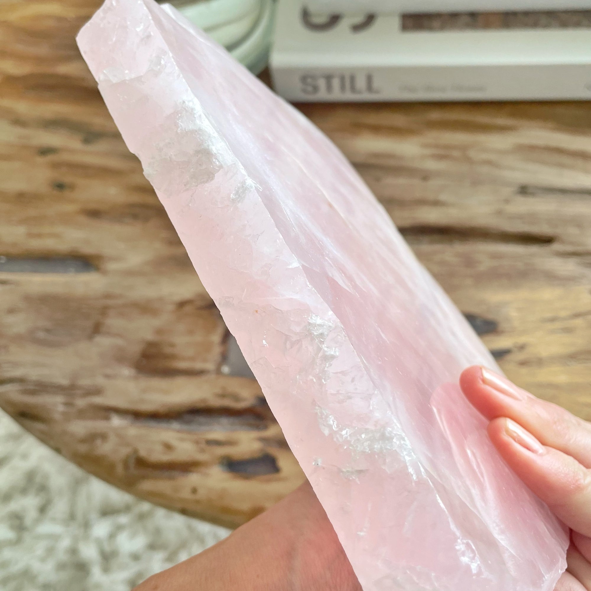 Thick Cut Natural Rose Quartz Crystal Slab Platter Tray III