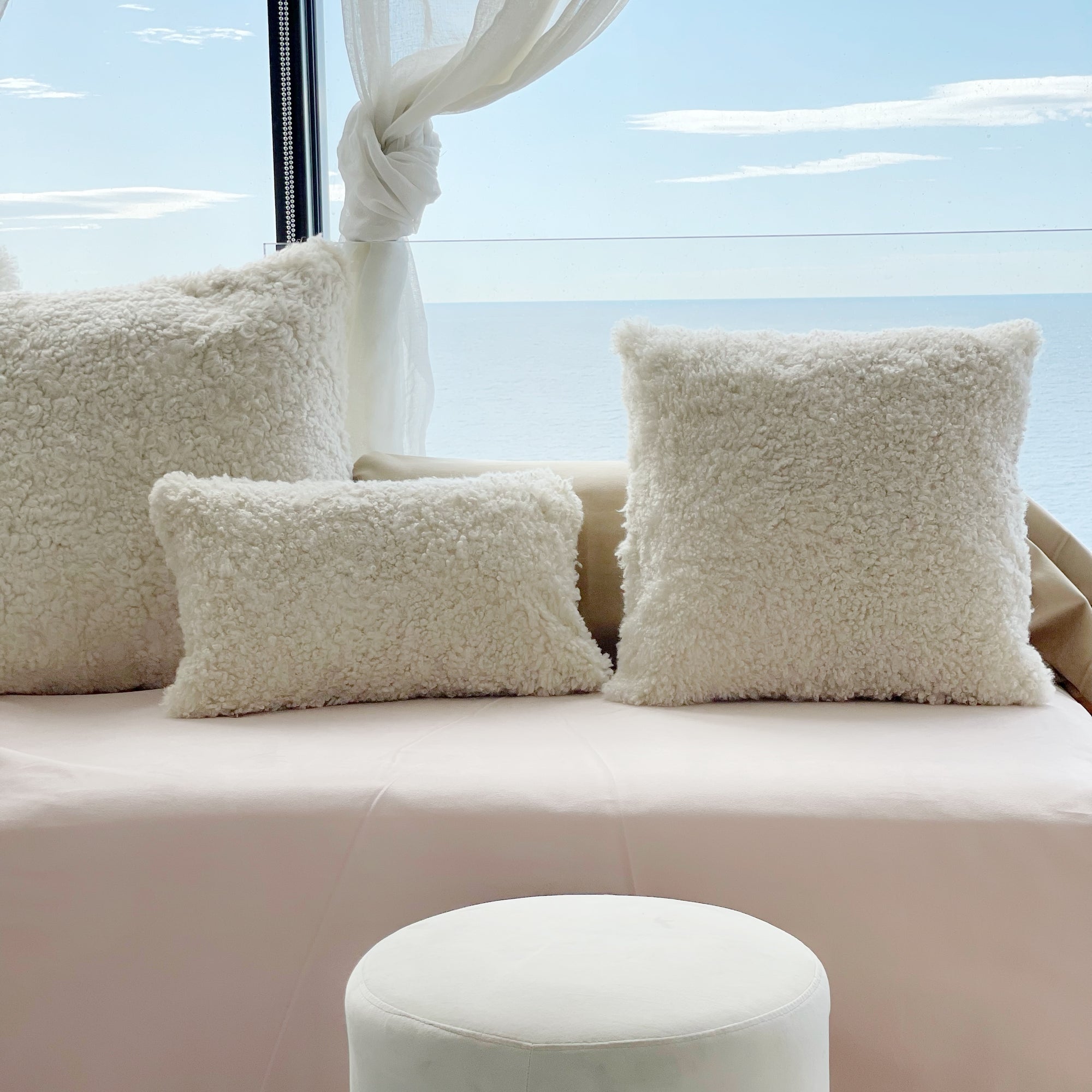 Australian Shearling Sheepskin Cushions Square in 2 sizes - Bone