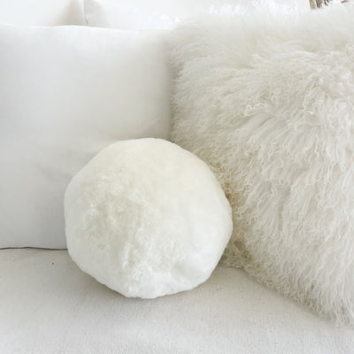 Genuine Australian Merino Short Sheepskin Ball Cushion Bauble - Ivory