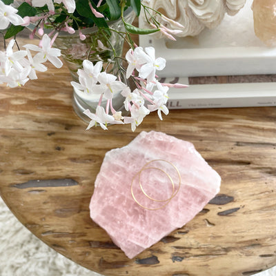 Thick Cut Natural Rose Quartz Crystal Slab Platter Tray IV