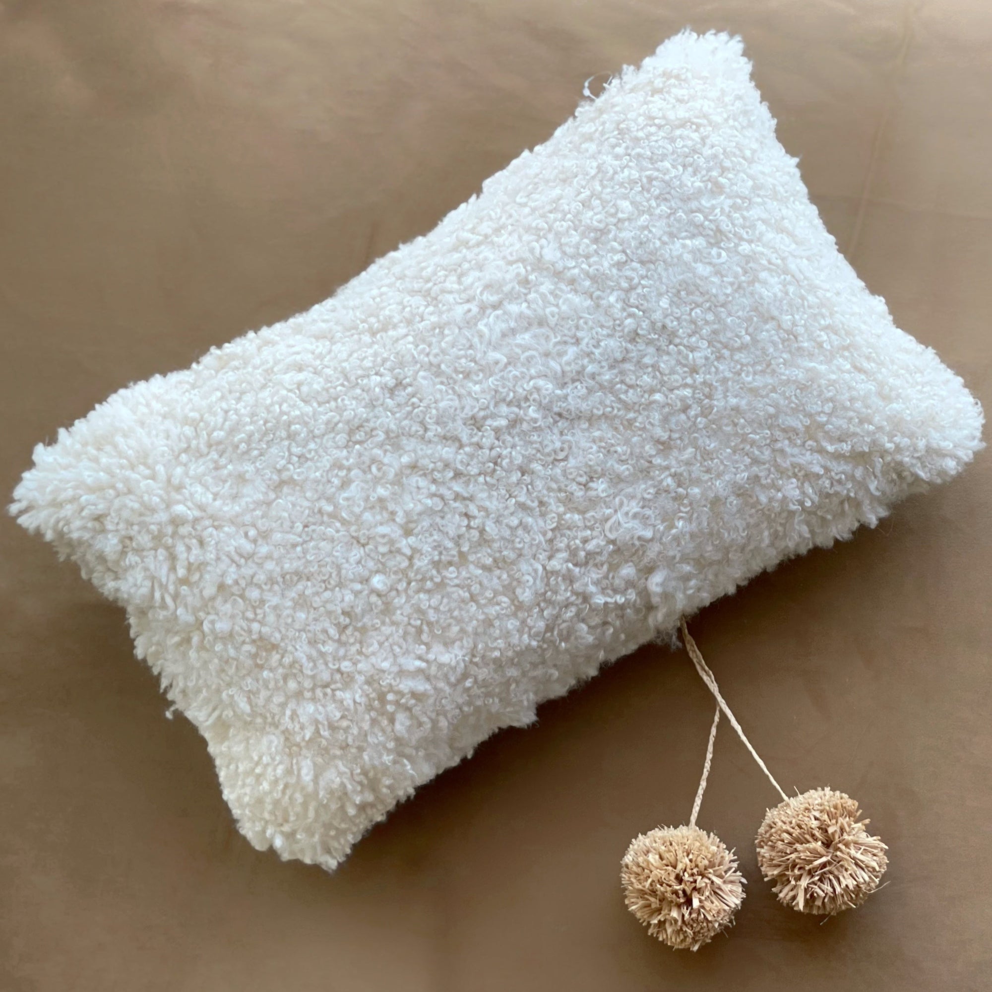 Australian Shearling Sheepskin Cushions Lumbar in 2 sizes - Bone