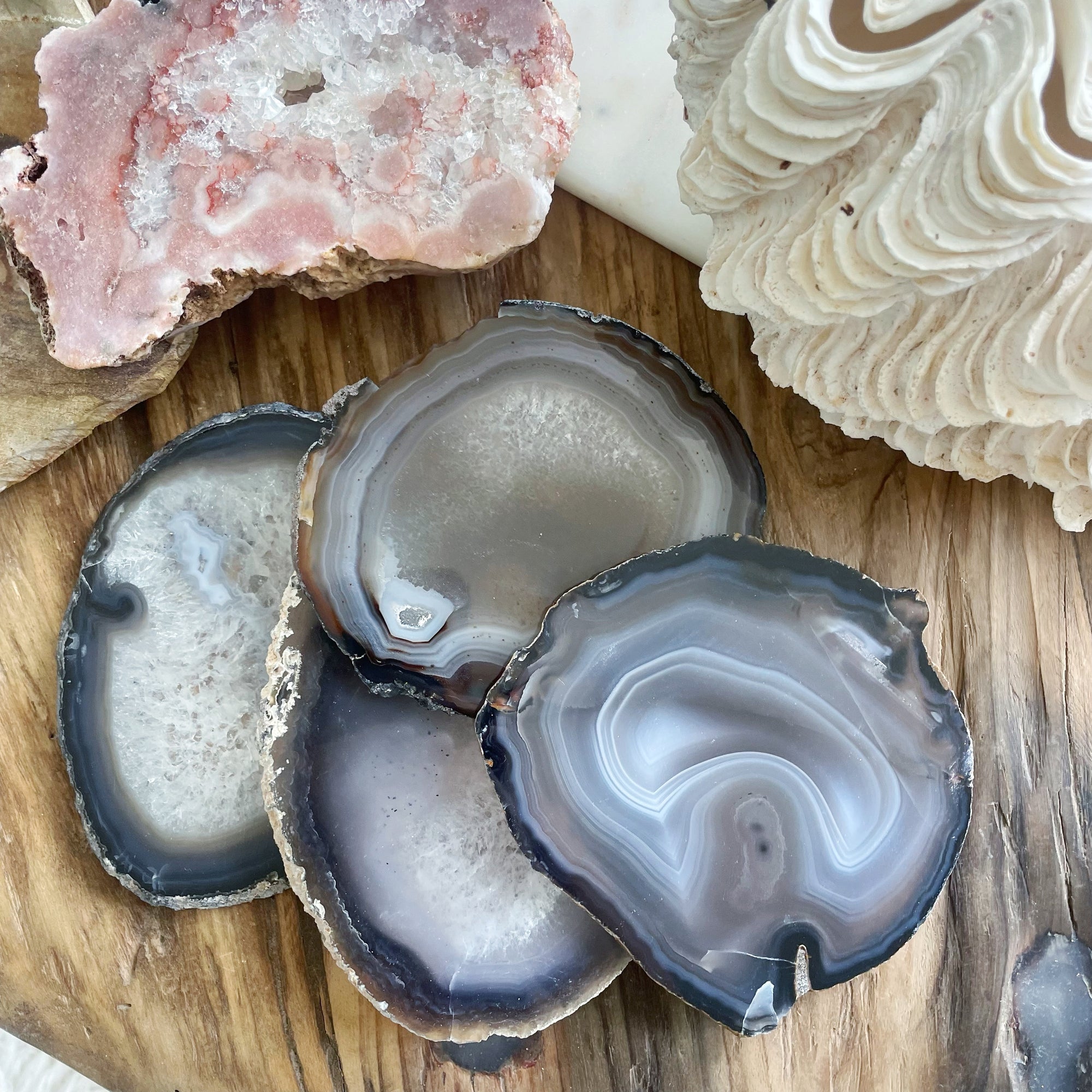 Polished Agate Coasters Natural Set 4