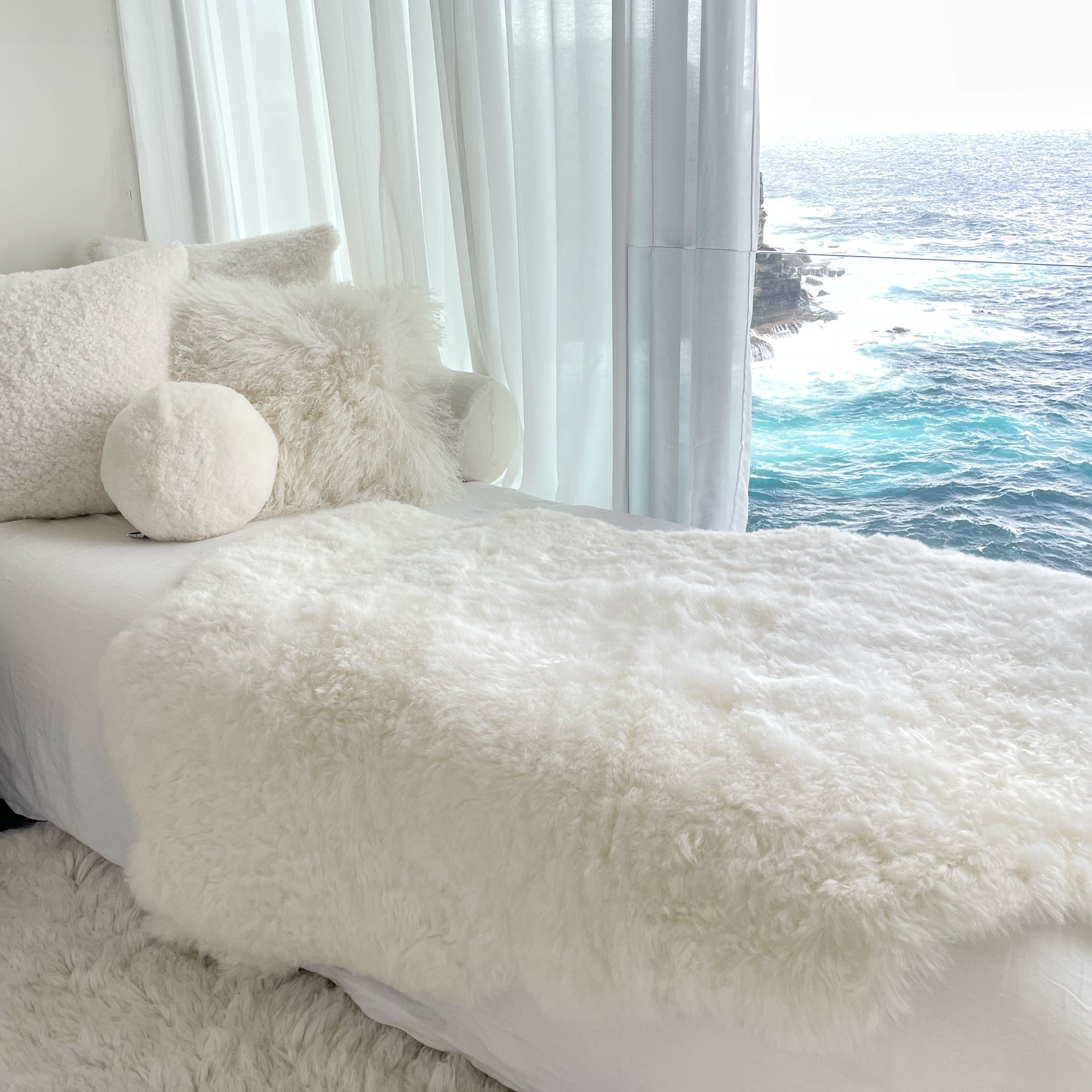 Icelandic Shorn Sheepskin Large Throw / Floor Rug - Natural White