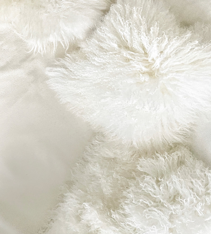 Real Tibetan Fur Mongolian Lambskin Sheepskin Cushion - Ivory
