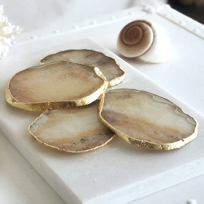 Gold Trim Fine Polished Natural Agate Coasters - Set 2