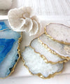 Gold Trim Fine Polished Blue Agate Coasters - Set 2