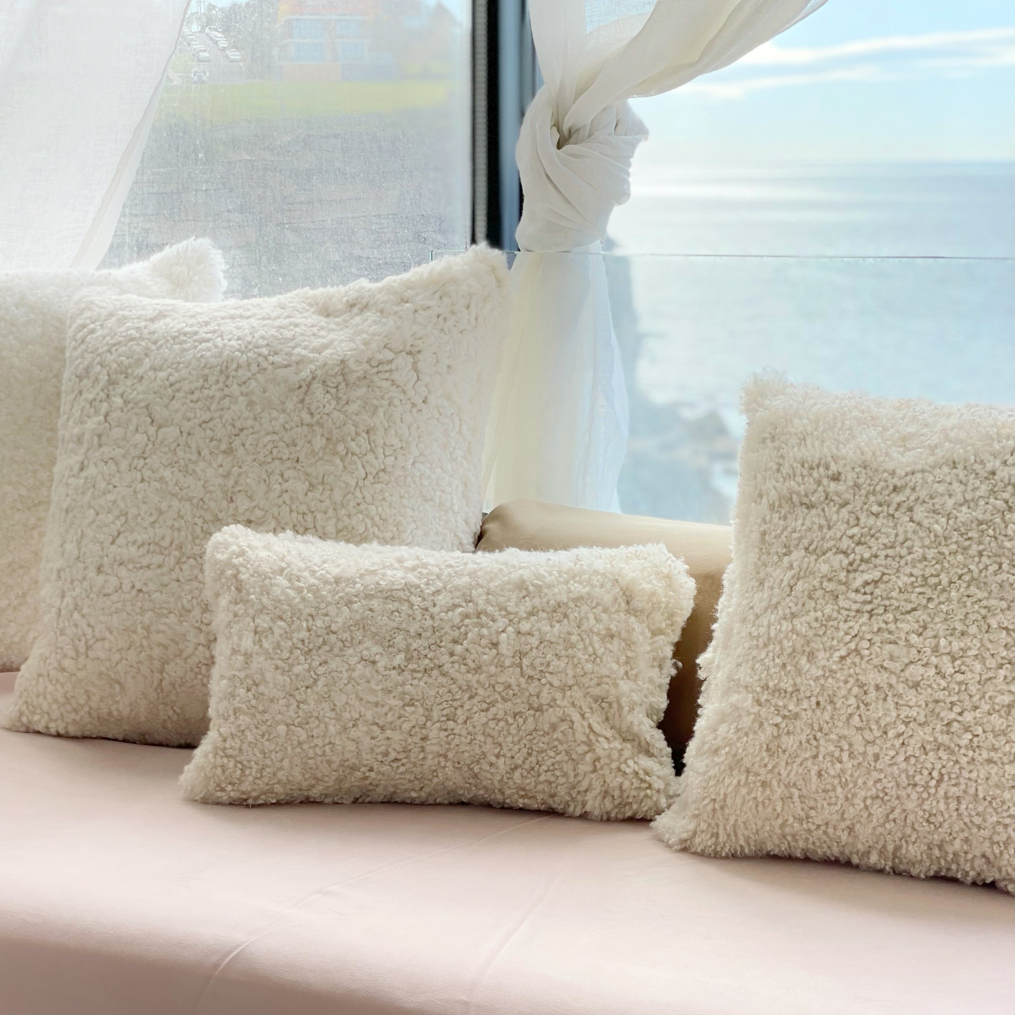 Australian Shearling Sheepskin Cushions Square in 2 sizes - Bone