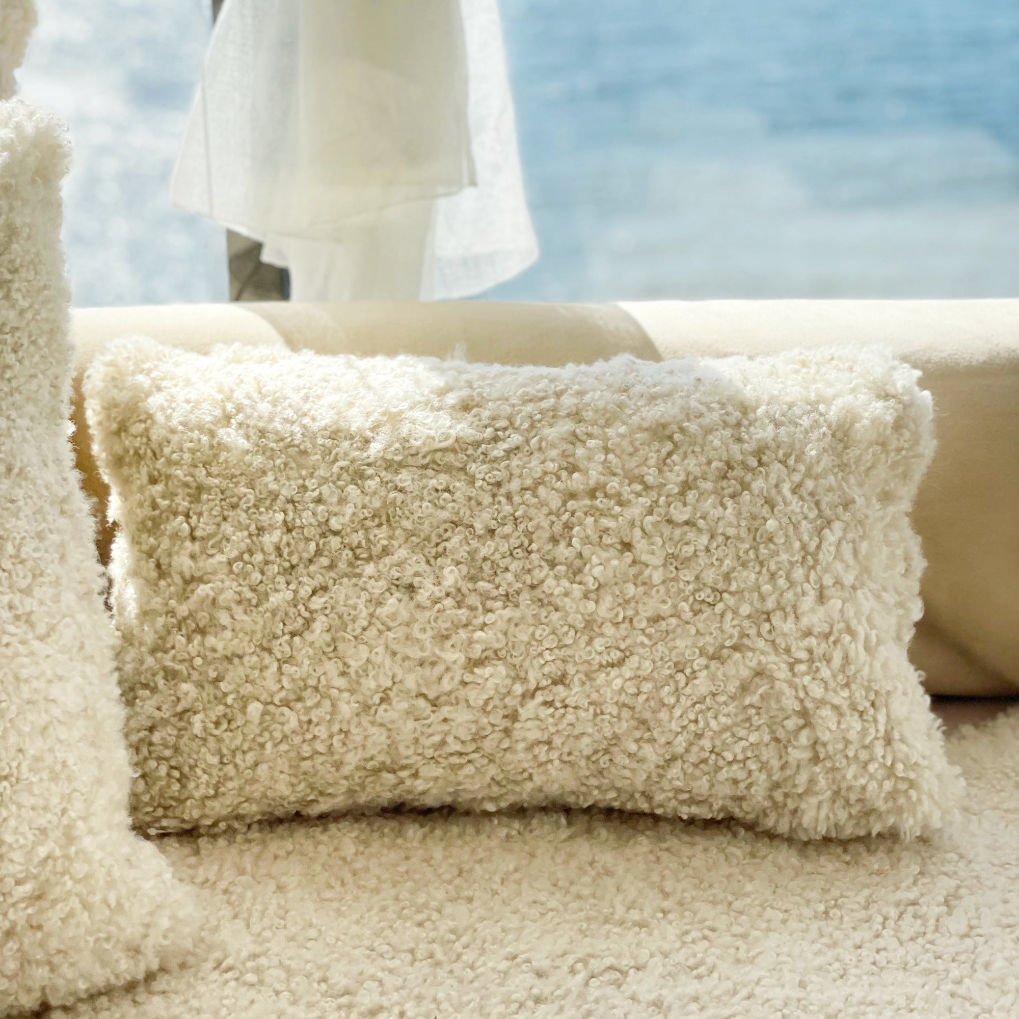 Australian Shearling Sheepskin Cushions Lumbar in 2 sizes - Bone