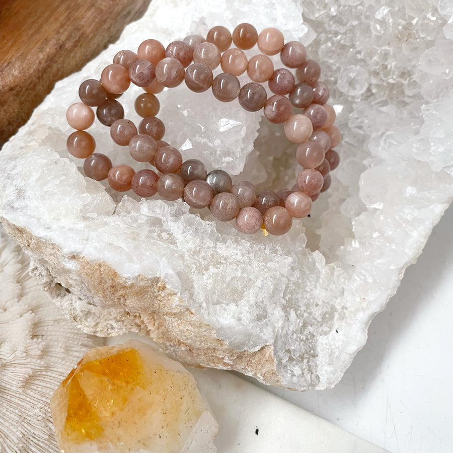 Crystal Precious Stone Wellness Bracelet - Peach Moonstone