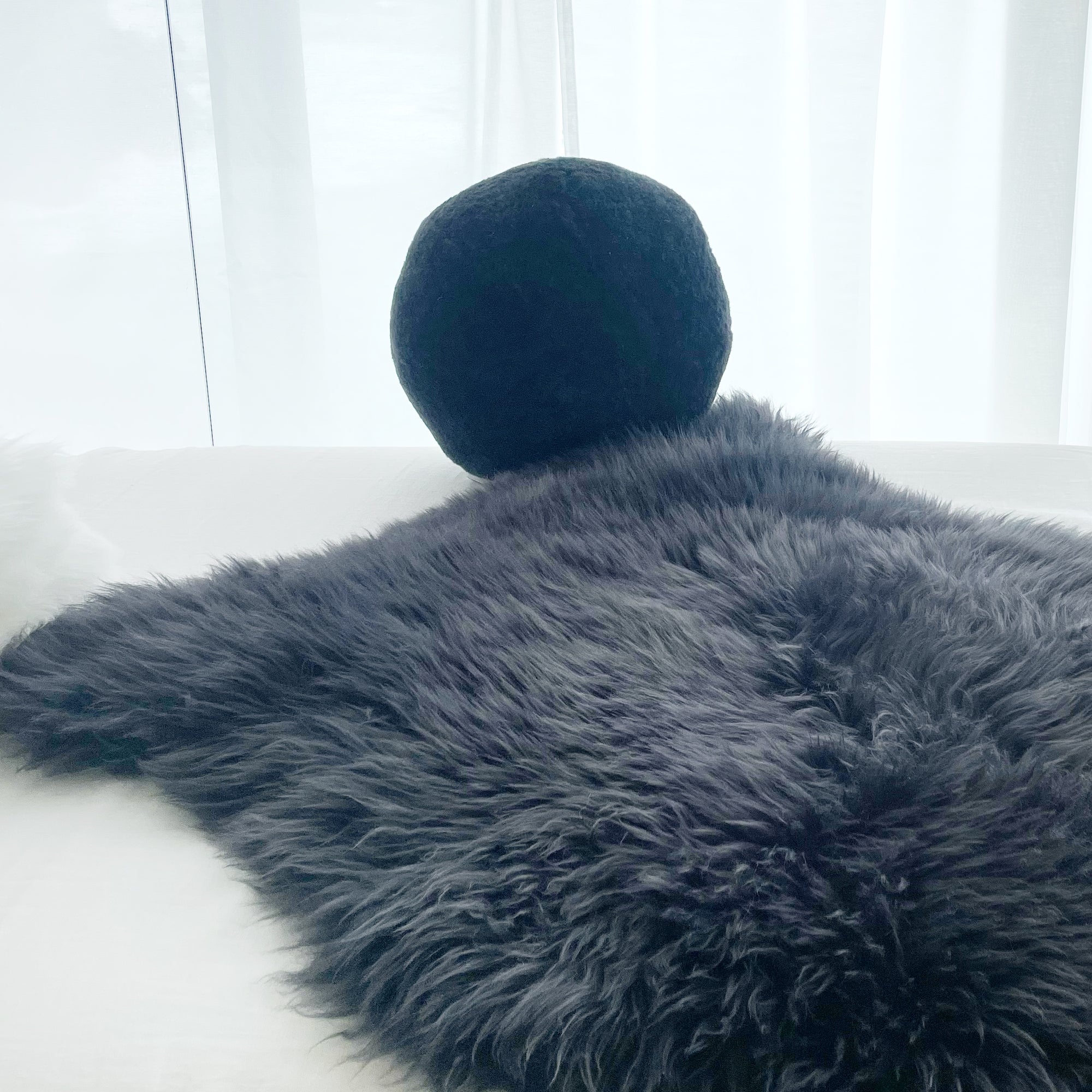 Genuine Australian Merino Short Sheepskin Ball Cushion Bauble - Steel